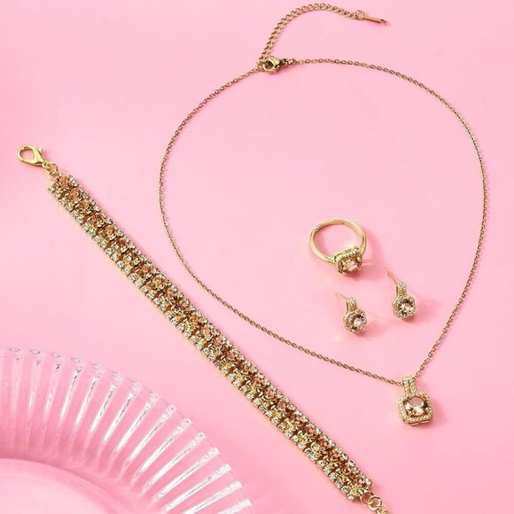 4pcs Cubic Zirconia Wedding Jewelry Sets for Bride Bridesmaid Cubic Zirconia Pen - Picture 5 of 6